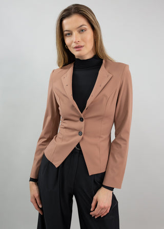 Jewel-Neck Tailored Blazer | Rosewood Taupe