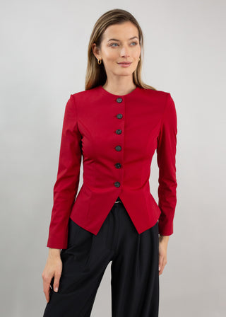 Jewel-Neck Tailored Blazer | Ruby