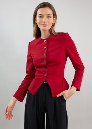 Jewel-Neck Tailored Blazer | Ruby