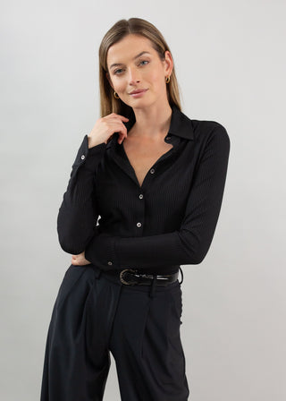 Rib Knit Satin Blouse | Black