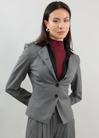 Jewel-Neck Tailored Blazer | Grey Twill