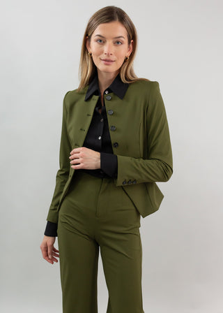 Jewel-Neck Tailored Blazer | Olive