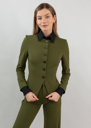 Jewel-Neck Tailored Blazer | Olive