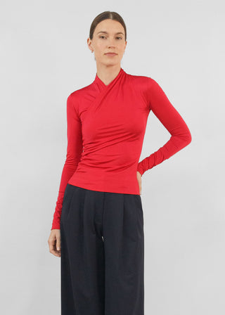 Satin Silhouette Wrap Top | Red