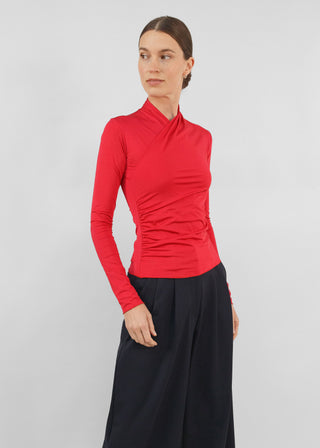 Satin Silhouette Wrap Top | Red
