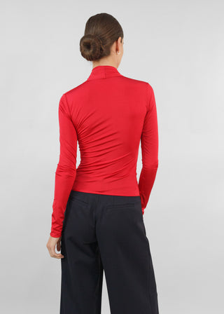 Satin Silhouette Wrap Top | Red