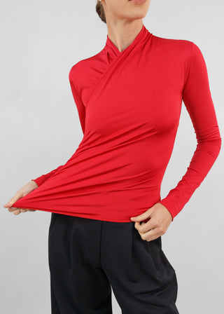 Satin Silhouette Wrap Top | Red