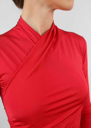 Satin Silhouette Wrap Top | Red