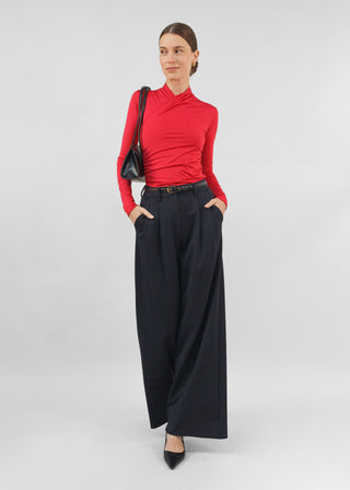 Satin Silhouette Wrap Top | Red