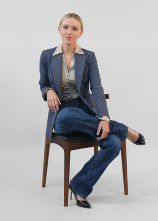 Hourglass Double Breasted Blazer | Tonal Navy-Gray