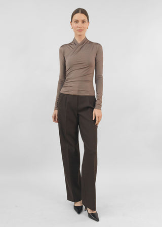 Satin Silhouette Wrap Top | Mocha