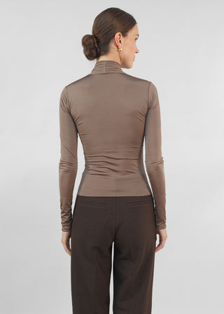 Satin Silhouette Wrap Top | Mocha