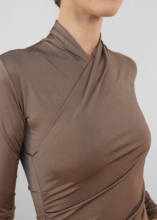 Satin Silhouette Wrap Top | Mocha