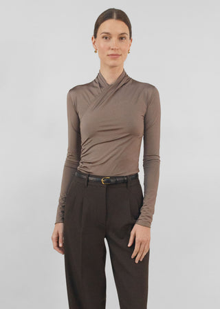 Satin Silhouette Wrap Top | Mocha