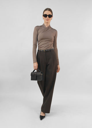 Satin Silhouette Wrap Top | Mocha