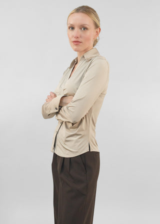 Satin Ruched V-Neck Blouse Champagne