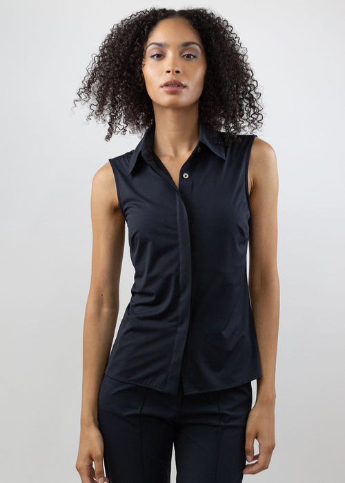 classic sleeveless button up black
