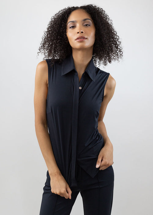 classic sleeveless button up black