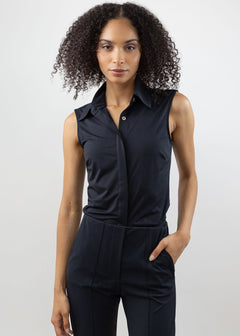 Classic Sleeveless Button Up Black