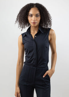 classic sleeveless button up black