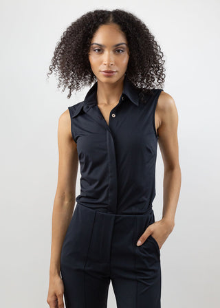 classic sleeveless button up black