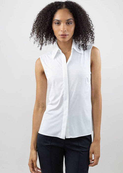 Classic Sleeveless Button Up White