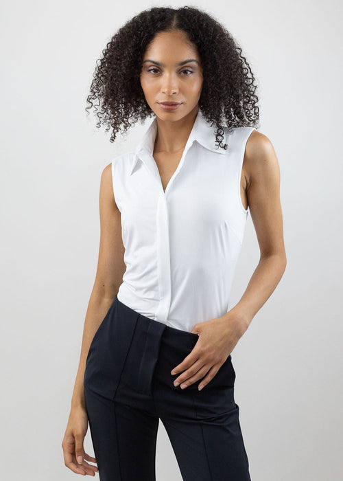 Classic Sleeveless Button Up White