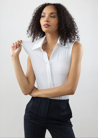 Classic Sleeveless Button Up white