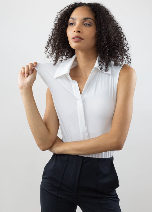 Classic Sleeveless Button Up White