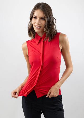 Classic Sleeveless Button Up Red
