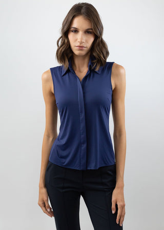 Classic Sleeveless Button Up Navy