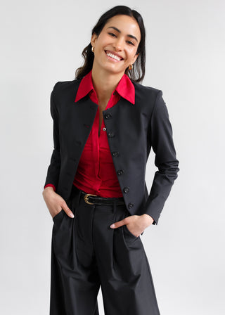 Classic Button Up | Ruby
Jewel-Neck Tailored Blazer | Black
