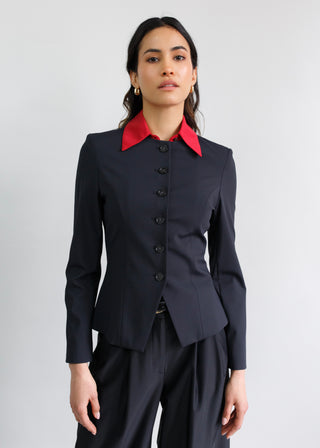 Jewel-Neck Tailored Blazer | Black