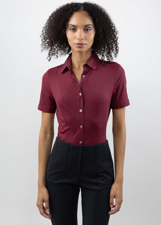Short Sleeve Fitted Blouse Merlot