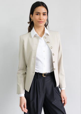 Jewel-Neck Tailored Blazer | Sandstone Micro-weave