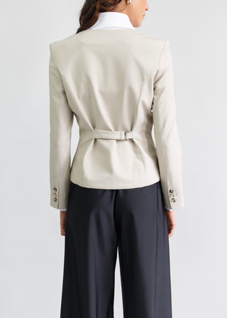 Jewel-Neck Tailored Blazer | Sandstone Micro-weave