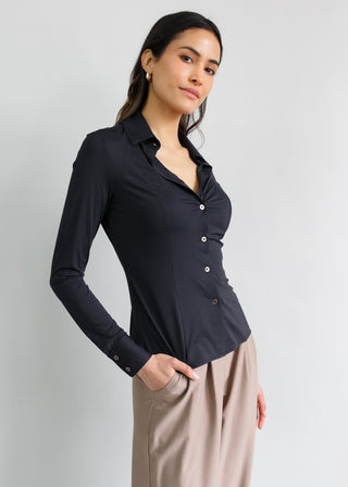 Long Sleeve Fitted Blouse | Black