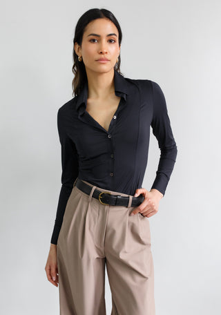 Long Sleeve Fitted Blouse | Black