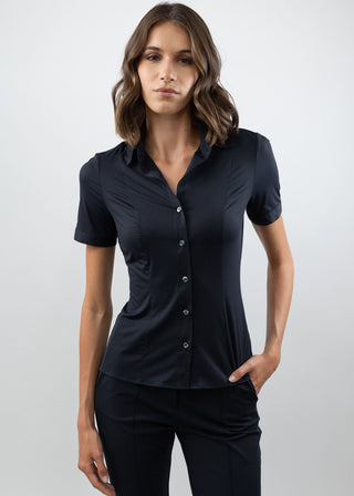 Short Sleeve Fitted Blouse Black