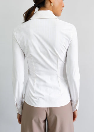 Neutral Pencil Stripe Tailored Button Up