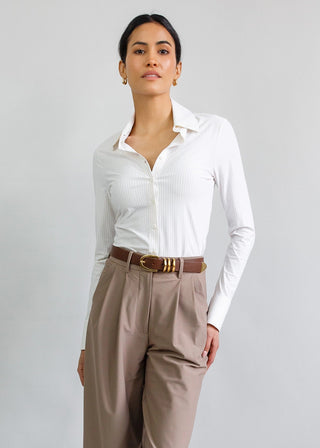 Neutral Pencil Stripe Tailored Button Up
