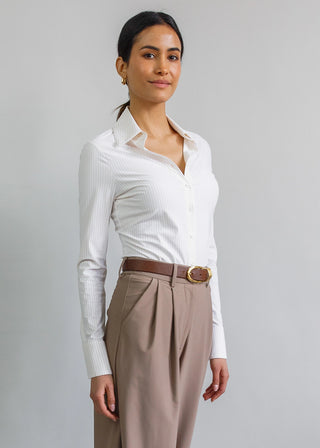 Neutral Pencil Stripe Tailored Button Up