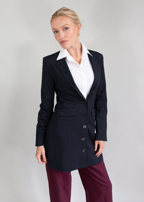 jewel neck coat dress black