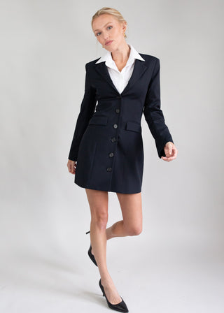 jewel neck coat dress black