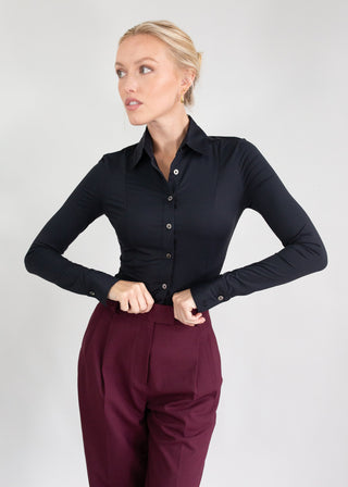 Long Sleeve Fitted Blouse | Black