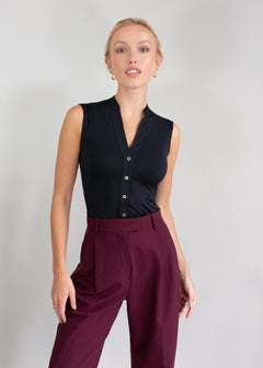 sleeveless vneck blouse black