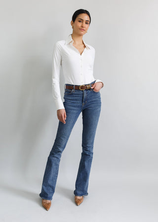 Neutral Pencil Stripe Tailored Button Up