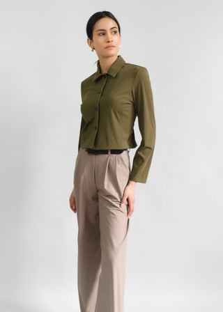 Structured Cropped Jacket | Olive