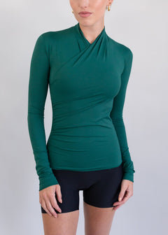 silhouette wrap top evergreen