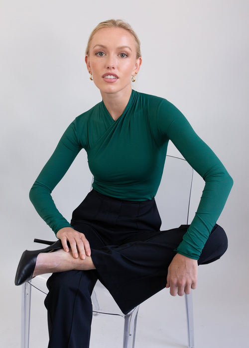 silhouette wrap top evergreen